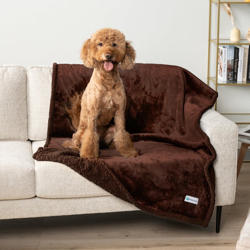 PetAmi Waterproof Dog Blanket for Small Medium Dog Puppy Cat Throw for Couch Cover Leakproof Protection, Sherpa Fleece, Reversible Soft Washable 29x40 Brown Brown - Image 4
